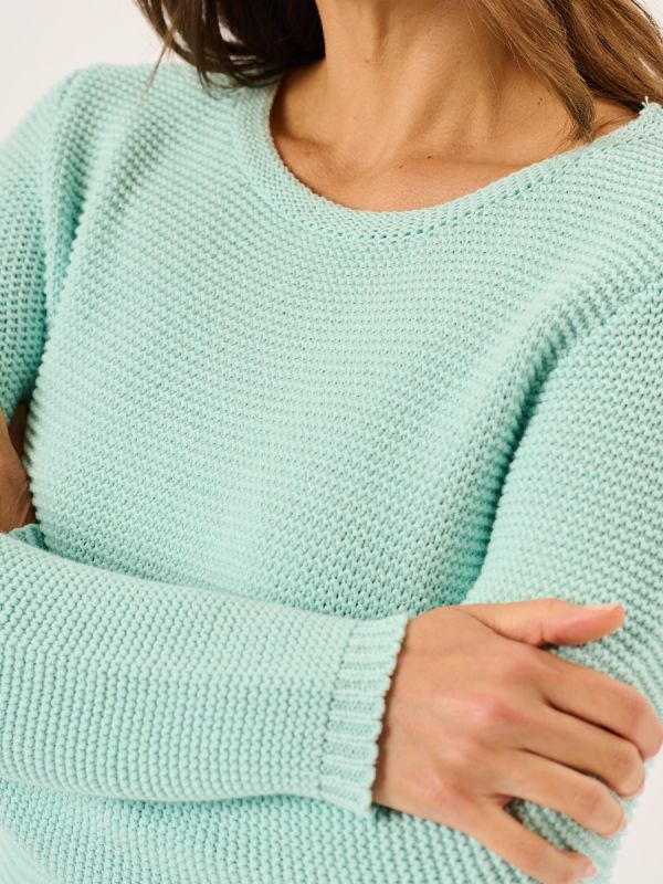 Aqua Pearl Stitch Cotton Knitted Jumper - Skylar 