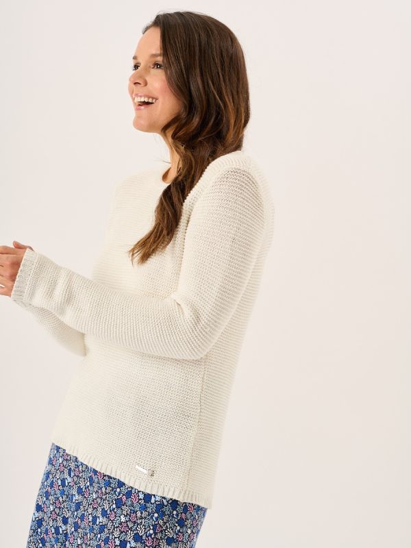 White Pearl Stitch Cotton Knitted Jumper - Skylar 