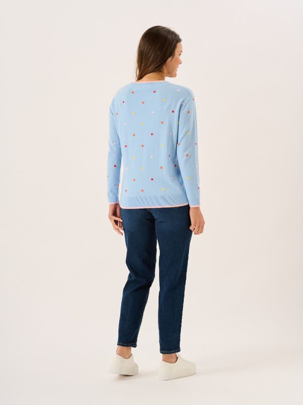 Blue Intarsia Style Spotted Knitted Jumper - Solstice