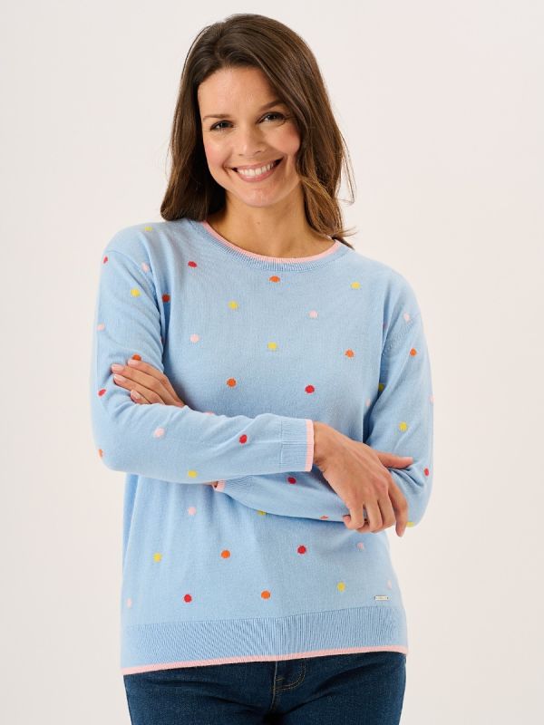 Blue Intarsia Style Polka Dot Tipped Jumper - Solstice