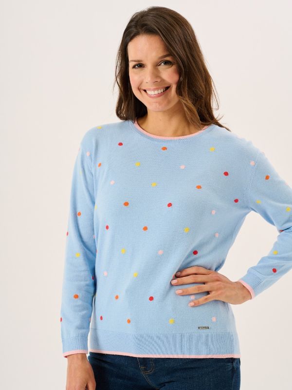 Blue Intarsia Style Spotted Knitted Jumper - Solstice