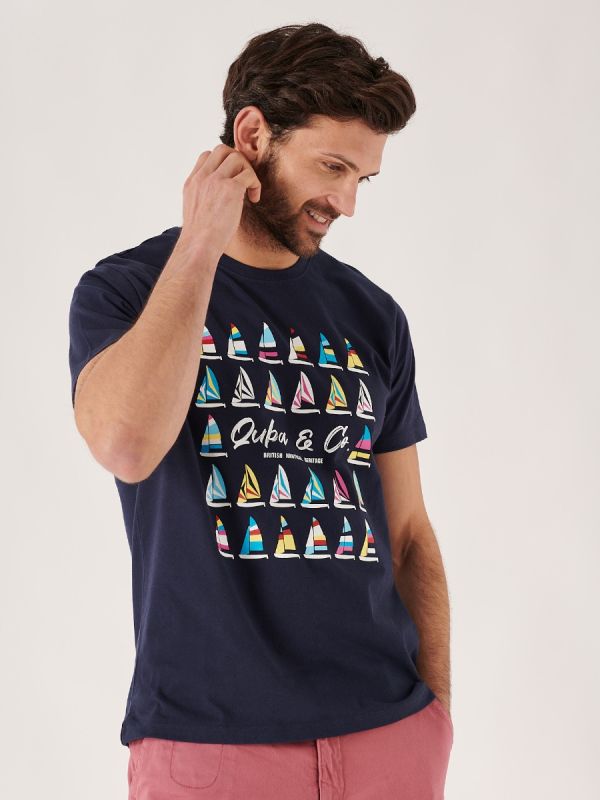 navy, t-shirt, men's t-shirt, sail boat graphic, graphic t-shirt, branded, lifestyle