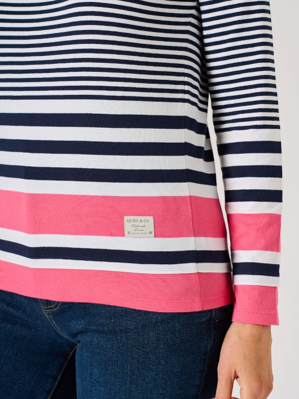Navy and White Striped Long Sleeve T-Shirt - Stint 