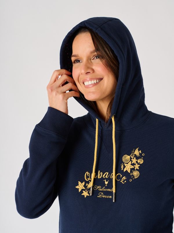 Navy Quba and Co Embroidered Hoodie - Stonechat 