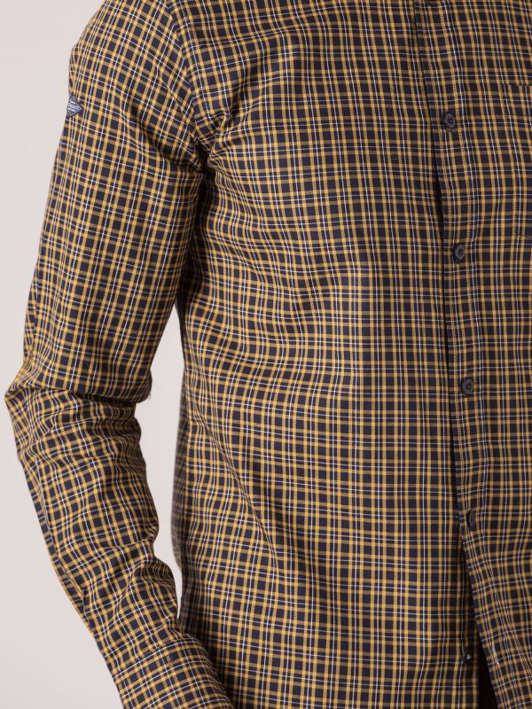 Struman Long Sleeve Check Shirt - Navy/Amber Orange