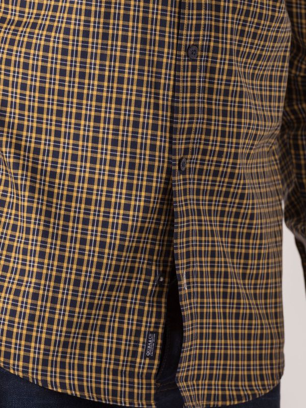 Struman Long Sleeve Check Shirt - Navy/Amber Orange