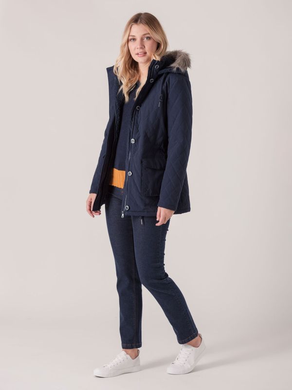 Svan Quilted Faux Fur Hooded Parka - Navy