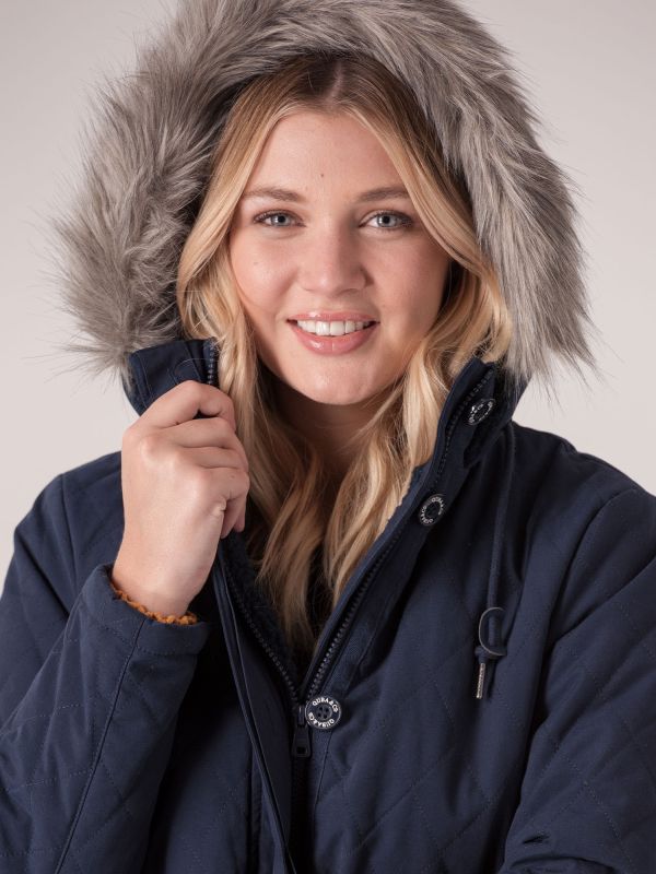 Svan Quilted Faux Fur Hooded Parka - Navy