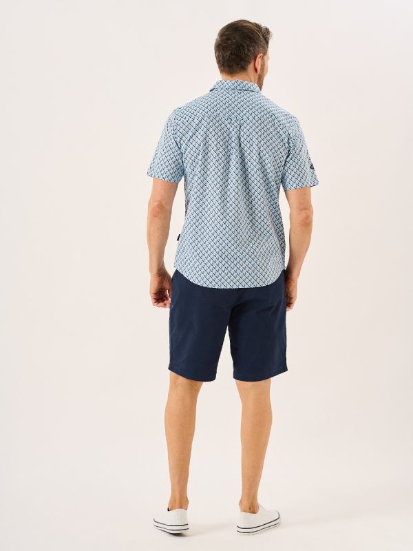 Blue Short Sleeve Oxford Printed Shirt - Tilbury