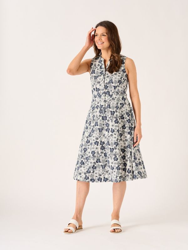 Tyne Navy and White Floral Print Dress