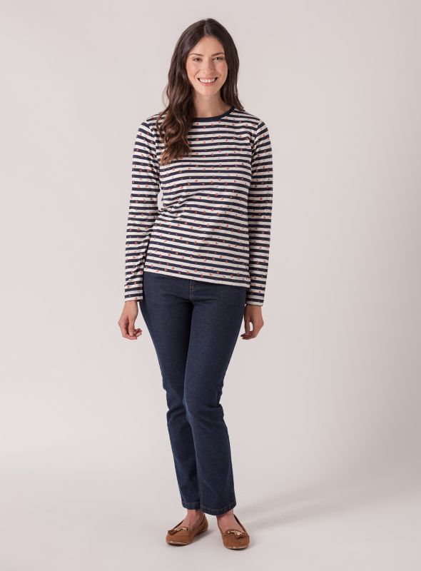 Unni Long Sleeve Stripe Tee - Deep Navy / Whisper | Quba & Co Tops & T-Shirts 