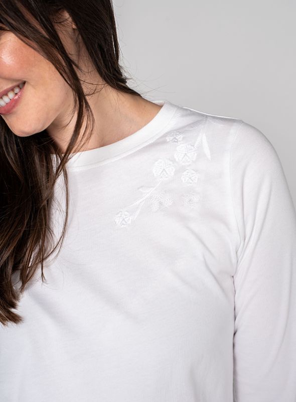 Amelie Long Sleeve Floral T-Shirt - White