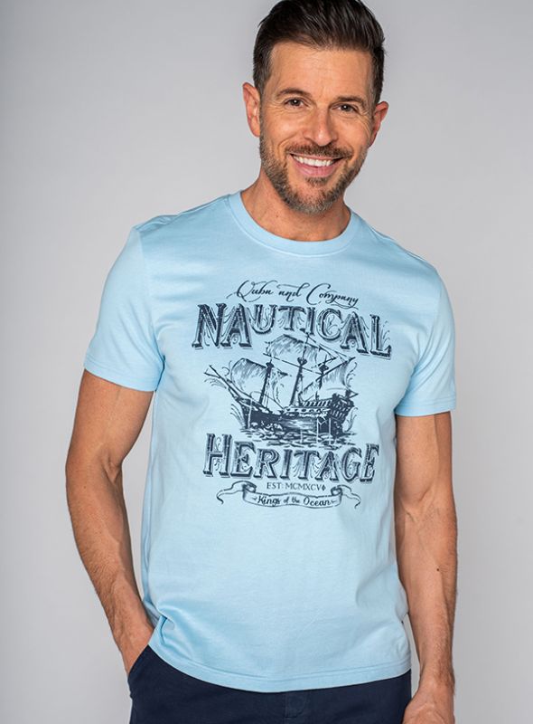 Nooney Nautical Print T-Shirt - Light Bluefish