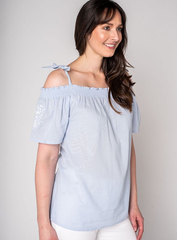 Skylar Woven Bardot Top - Chambray | Quba & Co Tops and T-Shirts
