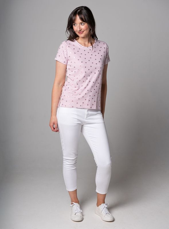 Paris Striped Shell Print T-Shirt - Pink Nectar | Quba & Co Tops and T-Shirts