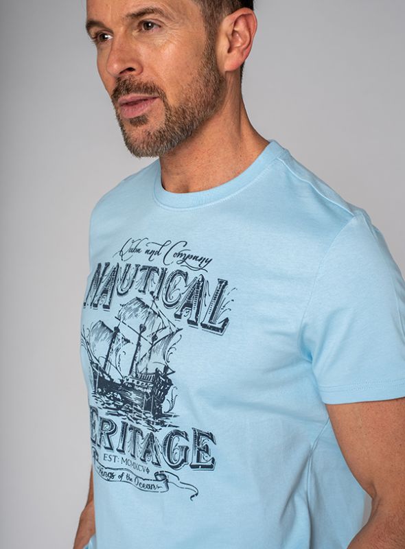 Nooney Nautical Print T-Shirt - Light Bluefish