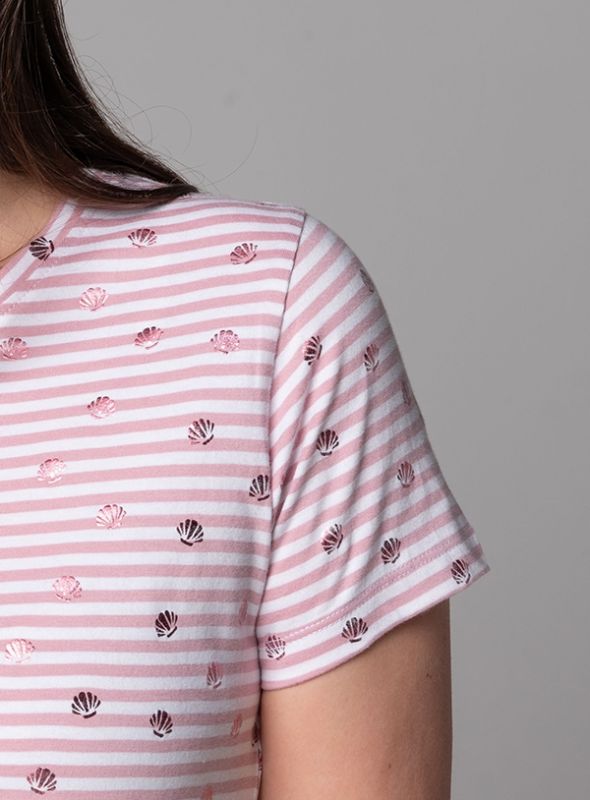 Paris Striped Shell Print T-Shirt - Pink Nectar