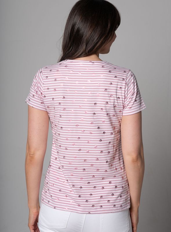 Paris Striped Shell Print T-Shirt - Pink Nectar