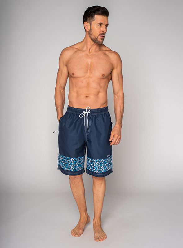Sunny Border Print Shorts - Prussian Blue | Quba & Co Swimwear