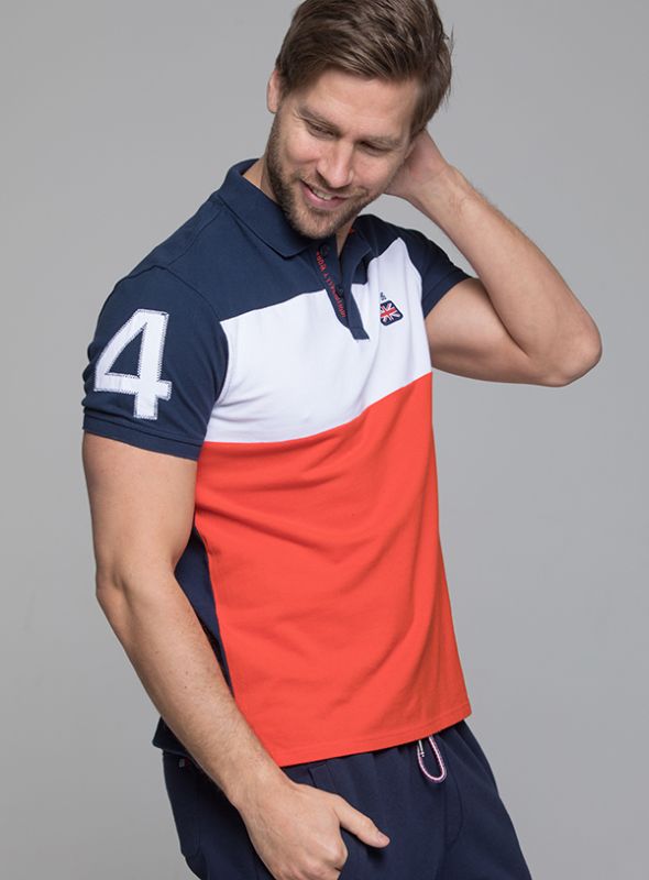 X150 Mens X-Series Polo Shirt - Navy/White/Flare Red