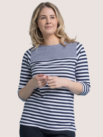 Navy And White 3/4 Sleeve Yarn Dyed T-Shirt - Marni