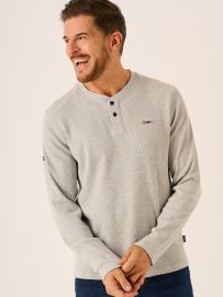 Grey Textured Henley Long Sleeved T-Shirt - Alban