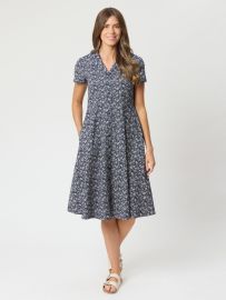 Amelia Short Sleeve Printed Dress In Navy