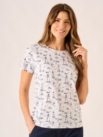 White and Navy Lighthouse Print T-Shirt - Amelia