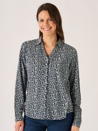 Navy And White Long Sleeve Nautical Print Shirt - Amina