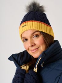 Navy and Ochre Cable Knitted Bobble Hat - Antrim