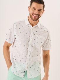 White Nautical Print Seersucker Short Sleeve Shirt - Ashton