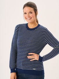 Navy And Foam White Striped Textured Knit Jumper - Augustar