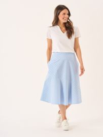 Blue & White Striped Panelled Midi Skirt - Avaline