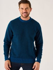 Navy And Teal Merino Rich Lifestyle Textured Jumper - Bramhill