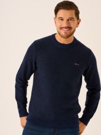 Dark Navy and Blue Merino Wool Rich Crew Neck Jumper -Bramull