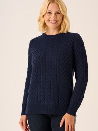 Navy Lambswool Rich Cable Knit Crew Neck Jumper - Bryn