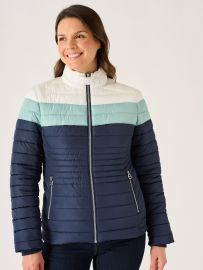 Navy Colour Block Short Quilted Jacket - Calina