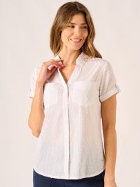 White Short Sleeve Dobby Shirt - Cassie
