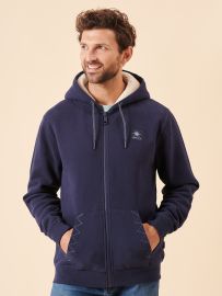 navy, zip through, zip up, hoody, hoodie, sweatshirt, faux fur lined, fleece, sweat jacket, winter, basic, cream lining,