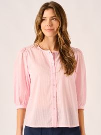 Chloe Puff Sleeve Dobby Blouse In Soft Pink