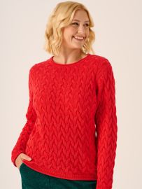 Cotton Cable Knitted Jumper Cherry Clare