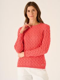 Clare Cable Knit Jumper In Coral