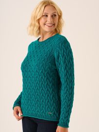 Cotton Cable Knitted Jumper Teal Clare