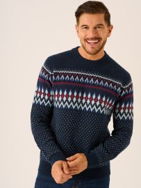 Dark Navy Patterned Merino Wool Rich Jumper - Condor