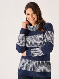 Navy And Foam White Striped Cowl Neck Jumper - Conna