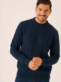 Navy Merino Rich Cable Knit Jumper - Conradus