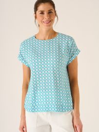 Danni Printed Woven Top In Blue Print