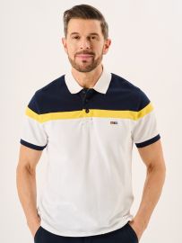 White And Navy X-Series Colour Block Polo Shirt - Piston