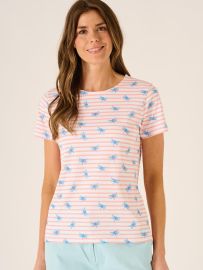 Dory Short Sleeve Dragonfly Printed T-Shirt In White And Blue