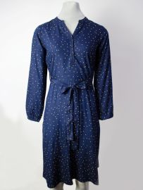Navy Long Sleeve Spotted Shirt Dress - Dovima